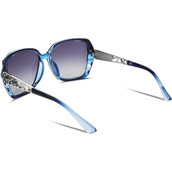 Women's Blue Crystal Square Sunglasses Sparkling Composite Shiny Frame Design - Picture 5 of 8